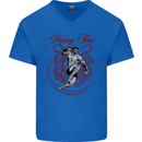 Muay Thai Tiger Warrior MMA Martial Arts Mens V-Neck Cotton T-Shirt Royal Blue