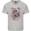 Muay Thai Tiger Warrior MMA Martial Arts Mens V-Neck Cotton T-Shirt Sports Grey