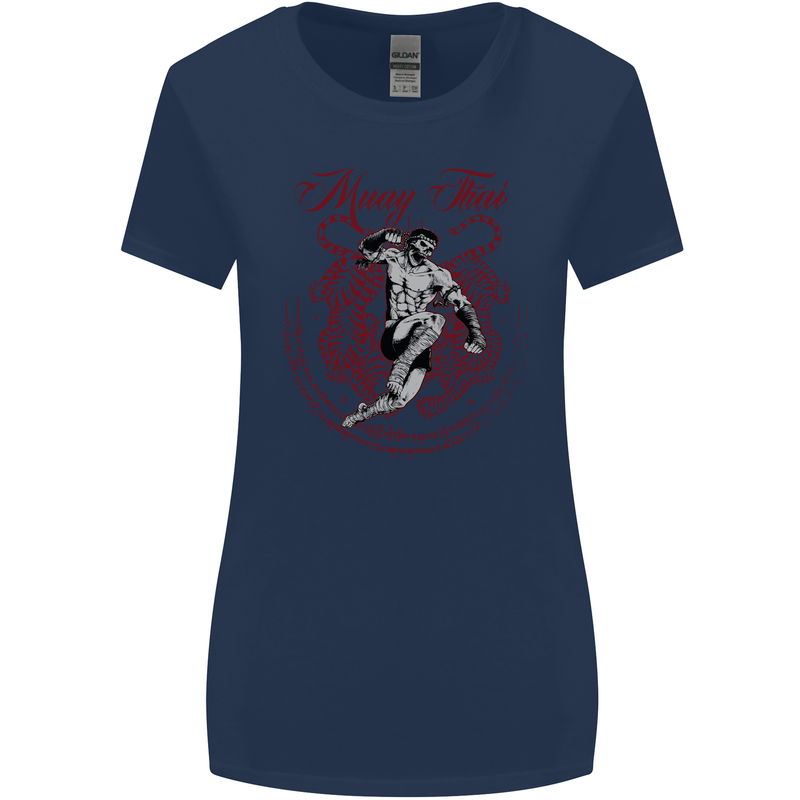Muay Thai Tiger Warrior MMA Martial Arts Womens Wider Cut T-Shirt Navy Blue