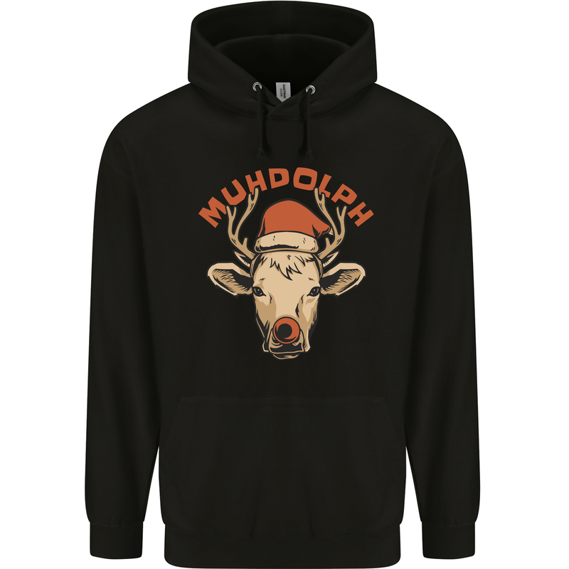 Muhdolf Funny Rudolf Christmas Cow Childrens Kids Hoodie Black