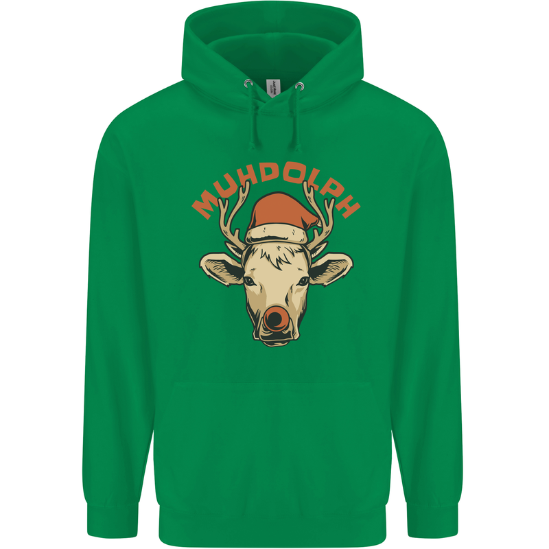 Muhdolf Funny Rudolf Christmas Cow Childrens Kids Hoodie Irish Green