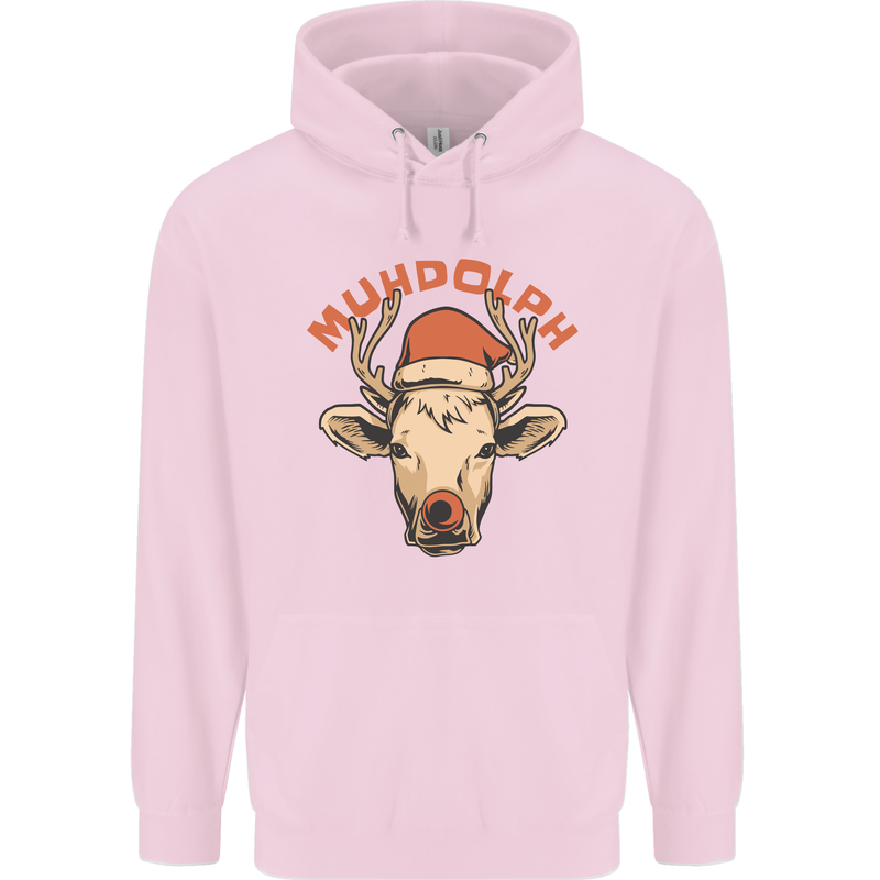 Muhdolf Funny Rudolf Christmas Cow Childrens Kids Hoodie Light Pink