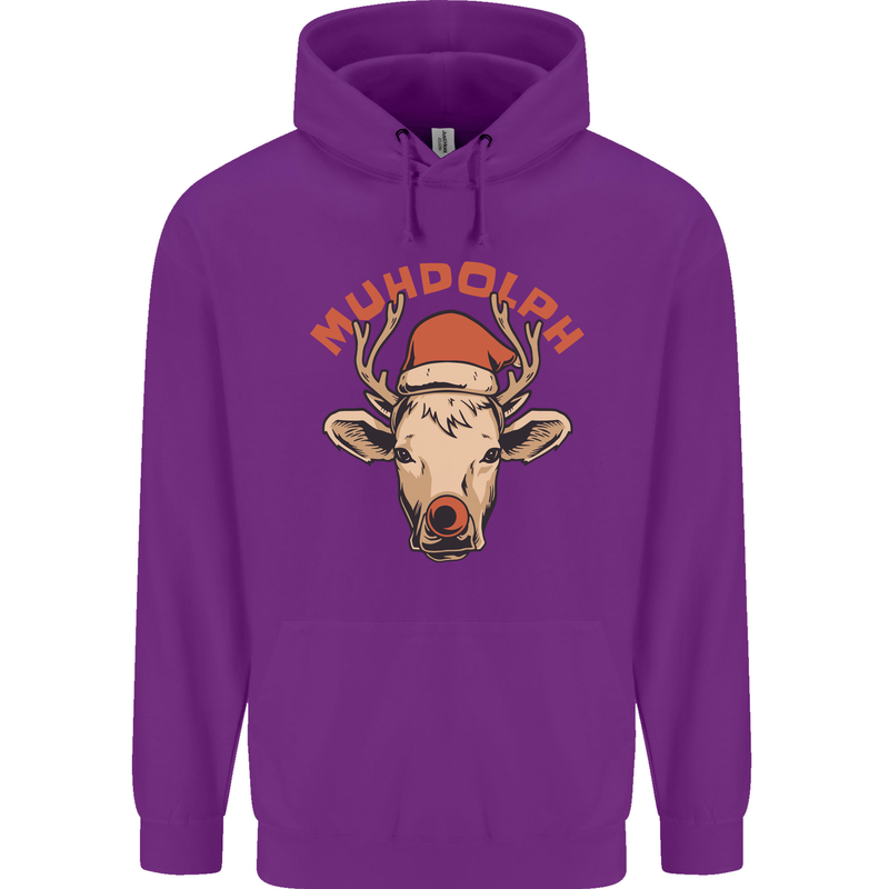 Muhdolf Funny Rudolf Christmas Cow Childrens Kids Hoodie Purple