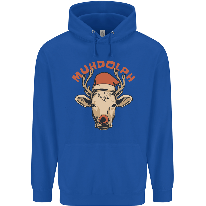 Muhdolf Funny Rudolf Christmas Cow Childrens Kids Hoodie Royal Blue