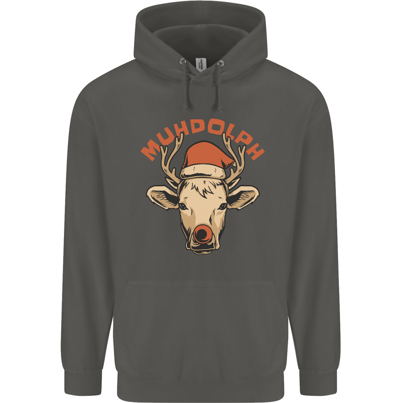 Muhdolf Funny Rudolf Christmas Cow Childrens Kids Hoodie Storm Grey