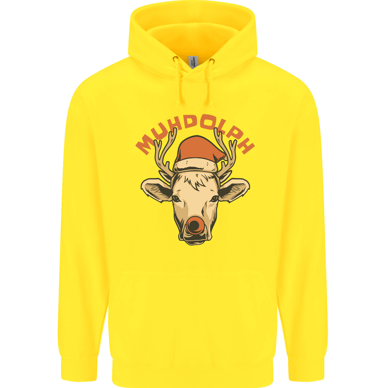 Muhdolf Funny Rudolf Christmas Cow Childrens Kids Hoodie Yellow