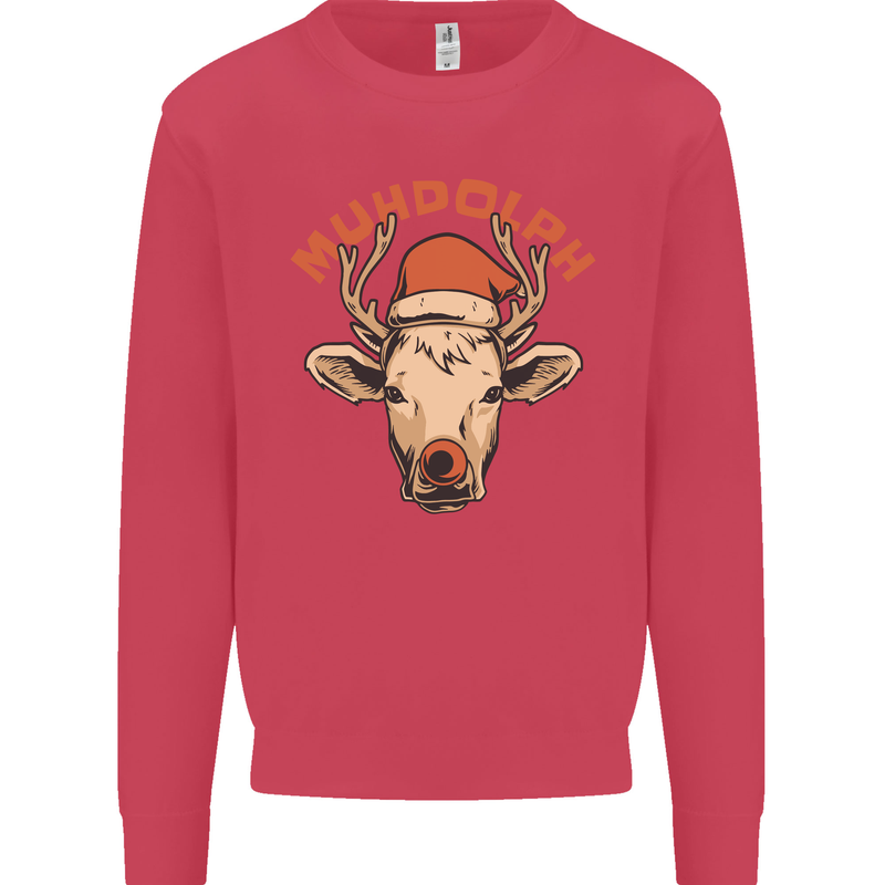Muhdolf Funny Rudolf Christmas Cow Kids Sweatshirt Jumper Heliconia