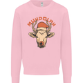 Muhdolf Funny Rudolf Christmas Cow Kids Sweatshirt Jumper Light Pink