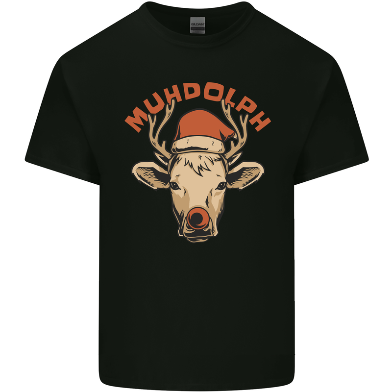 Muhdolf Funny Rudolf Christmas Cow Kids T-Shirt Childrens Black