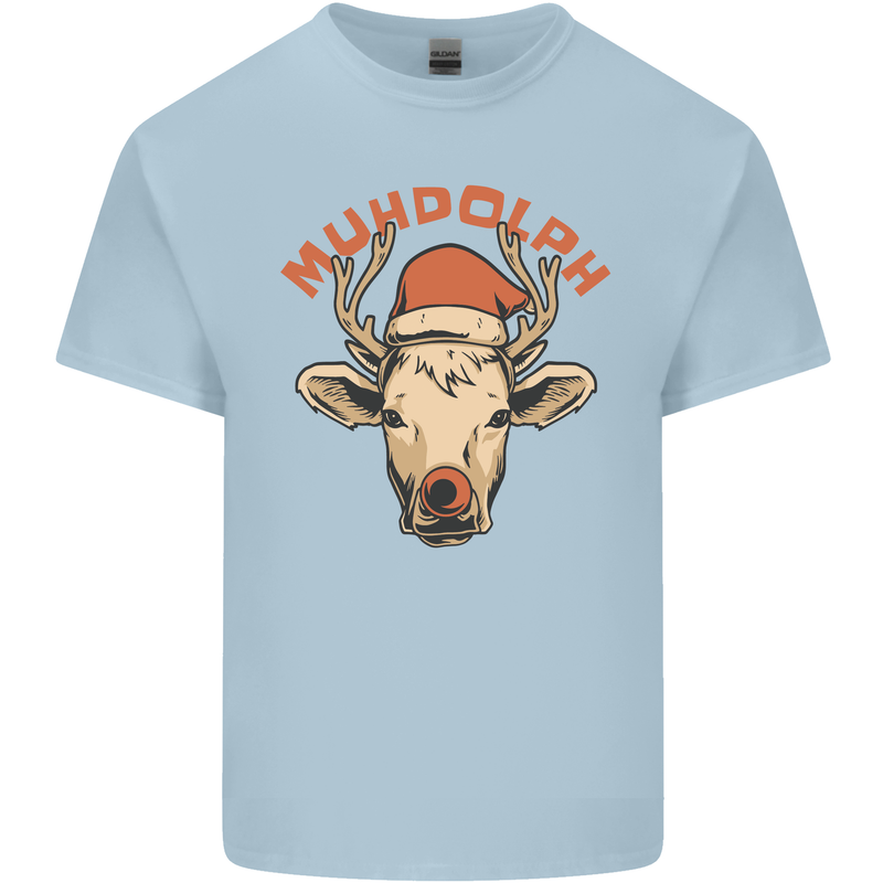 Muhdolf Funny Rudolf Christmas Cow Kids T-Shirt Childrens Light Blue