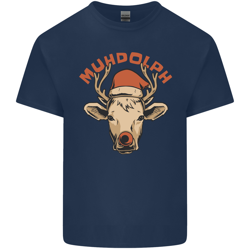 Muhdolf Funny Rudolf Christmas Cow Kids T-Shirt Childrens Navy Blue