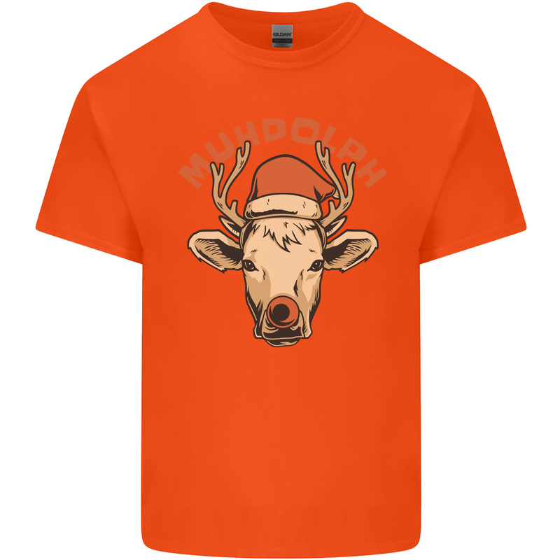 Muhdolf Funny Rudolf Christmas Cow Kids T-Shirt Childrens Orange