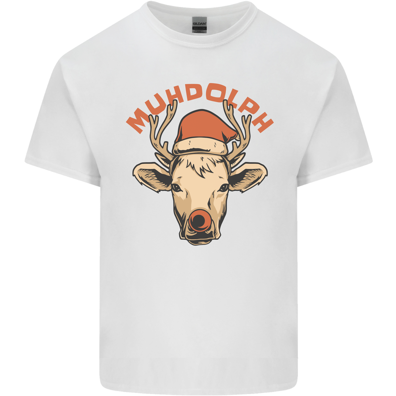 Muhdolf Funny Rudolf Christmas Cow Kids T-Shirt Childrens White