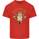 Muhdolf Funny Rudolf Christmas Cow Mens Cotton T-Shirt Tee Top Red