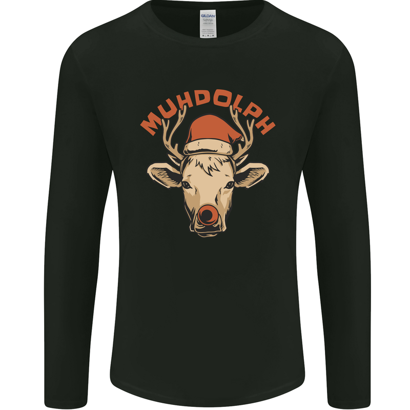 Muhdolf Funny Rudolf Christmas Cow Mens Long Sleeve T-Shirt Black