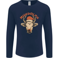 Muhdolf Funny Rudolf Christmas Cow Mens Long Sleeve T-Shirt Navy Blue