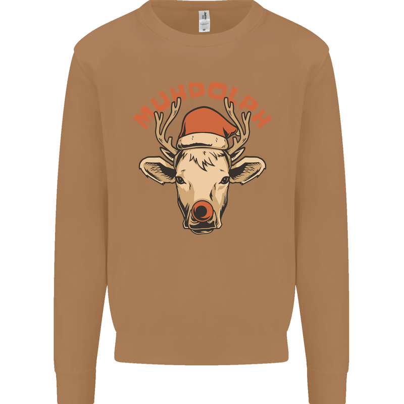 Muhdolf Funny Rudolf Christmas Cow Mens Sweatshirt Jumper Caramel Latte