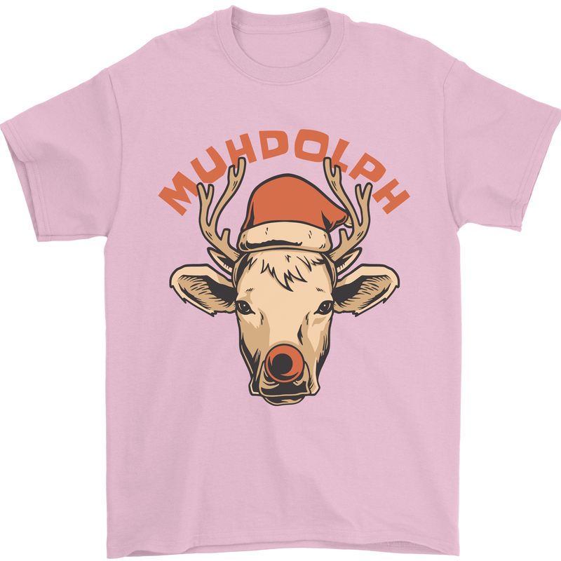 Muhdolf Funny Rudolf Christmas Cow Mens T-Shirt 100% Cotton Light Pink