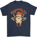 Muhdolf Funny Rudolf Christmas Cow Mens T-Shirt 100% Cotton Navy Blue