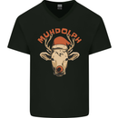 Muhdolf Funny Rudolf Christmas Cow Mens V-Neck Cotton T-Shirt Black