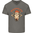 Muhdolf Funny Rudolf Christmas Cow Mens V-Neck Cotton T-Shirt Charcoal
