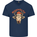 Muhdolf Funny Rudolf Christmas Cow Mens V-Neck Cotton T-Shirt Navy Blue