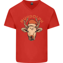 Muhdolf Funny Rudolf Christmas Cow Mens V-Neck Cotton T-Shirt Red
