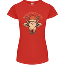Muhdolf Funny Rudolf Christmas Cow Womens Petite Cut T-Shirt Red