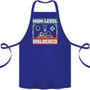 Mum Level Unlocked New Mommy Baby Born Cotton Apron 100% Organic Royal Blue