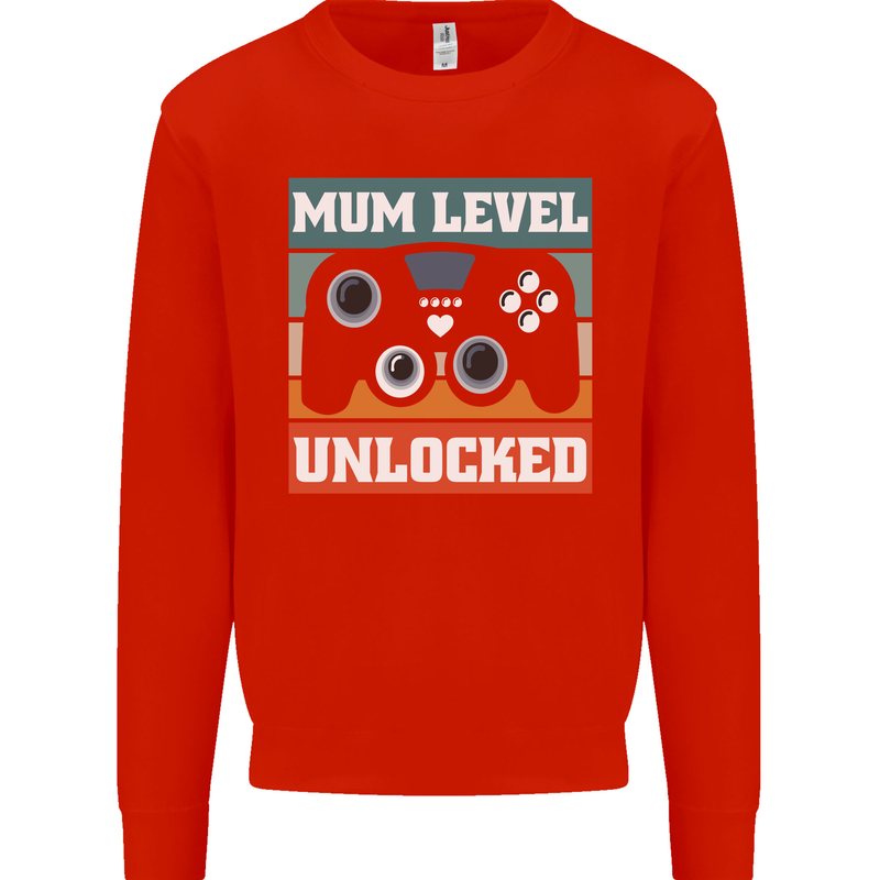 Mum Level Unlocked New Mommy Baby Born Kids Sweatshirt Jumper Bright Red