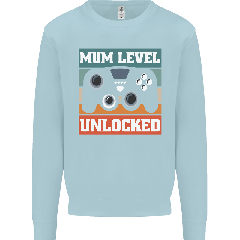 Mum Level Unlocked New Mommy Baby Born Kids Sweatshirt Jumper Light Blue