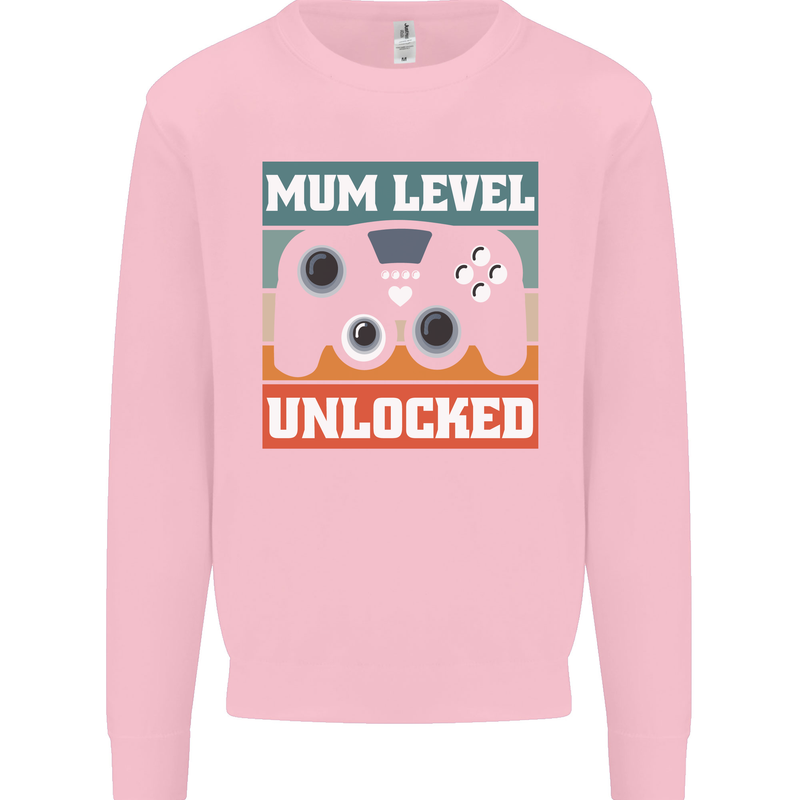 Mum Level Unlocked New Mommy Baby Born Kids Sweatshirt Jumper Light Pink