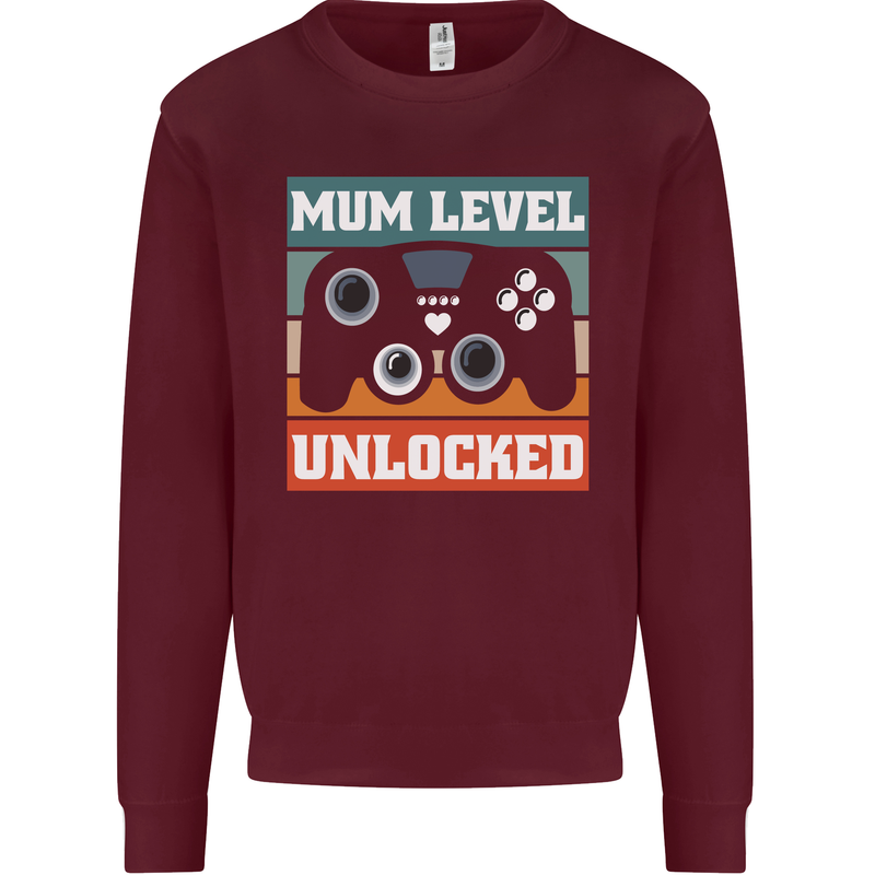 Mum Level Unlocked New Mommy Baby Born Kids Sweatshirt Jumper Maroon