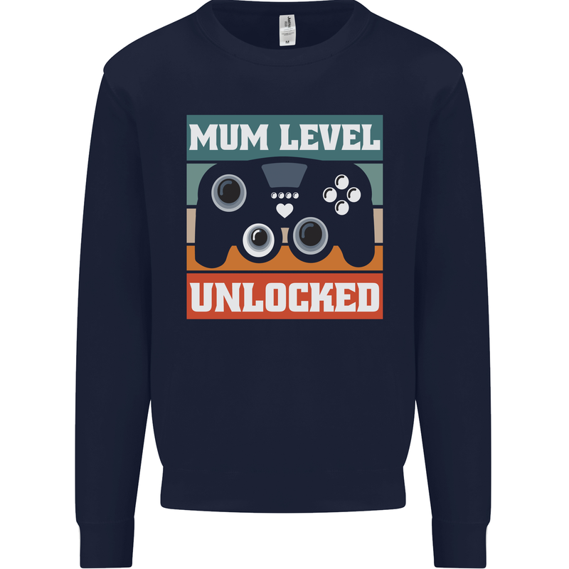 Mum Level Unlocked New Mommy Baby Born Kids Sweatshirt Jumper Navy Blue