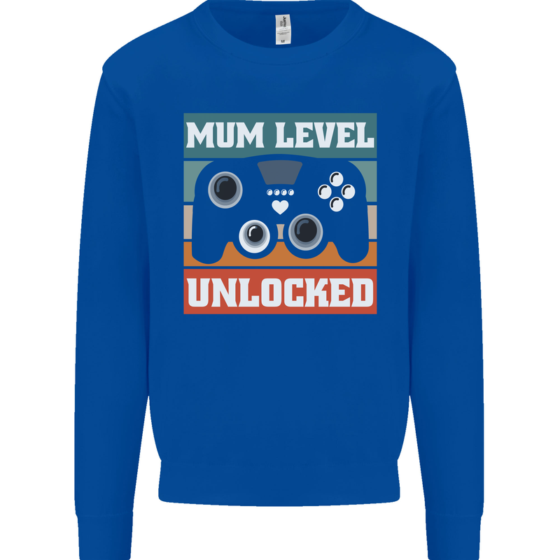 Mum Level Unlocked New Mommy Baby Born Kids Sweatshirt Jumper Royal Blue