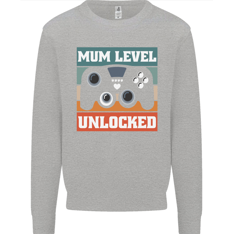 Mum Level Unlocked New Mommy Baby Born Kids Sweatshirt Jumper Sports Grey