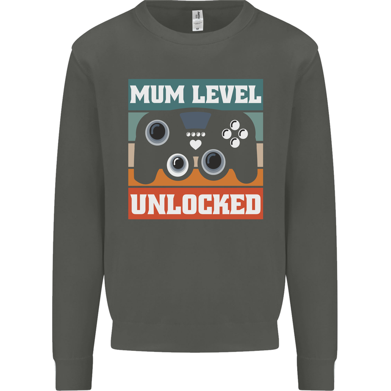 Mum Level Unlocked New Mommy Baby Born Kids Sweatshirt Jumper Storm Grey