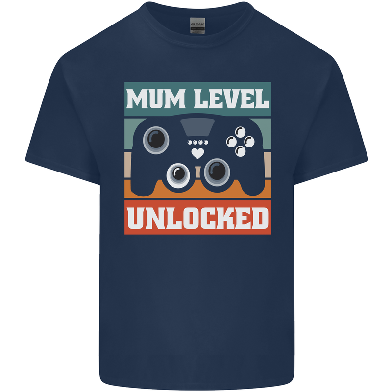 Mum Level Unlocked New Mommy Baby Born Kids T-Shirt Childrens Navy Blue