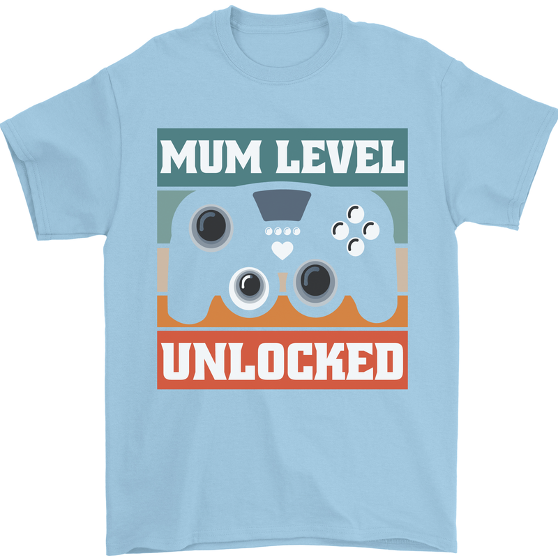 Mum Level Unlocked New Mommy Baby Born Mens T-Shirt 100% Cotton Light Blue
