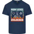 Mum Level Unlocked New Mommy Baby Born Mens V-Neck Cotton T-Shirt Navy Blue
