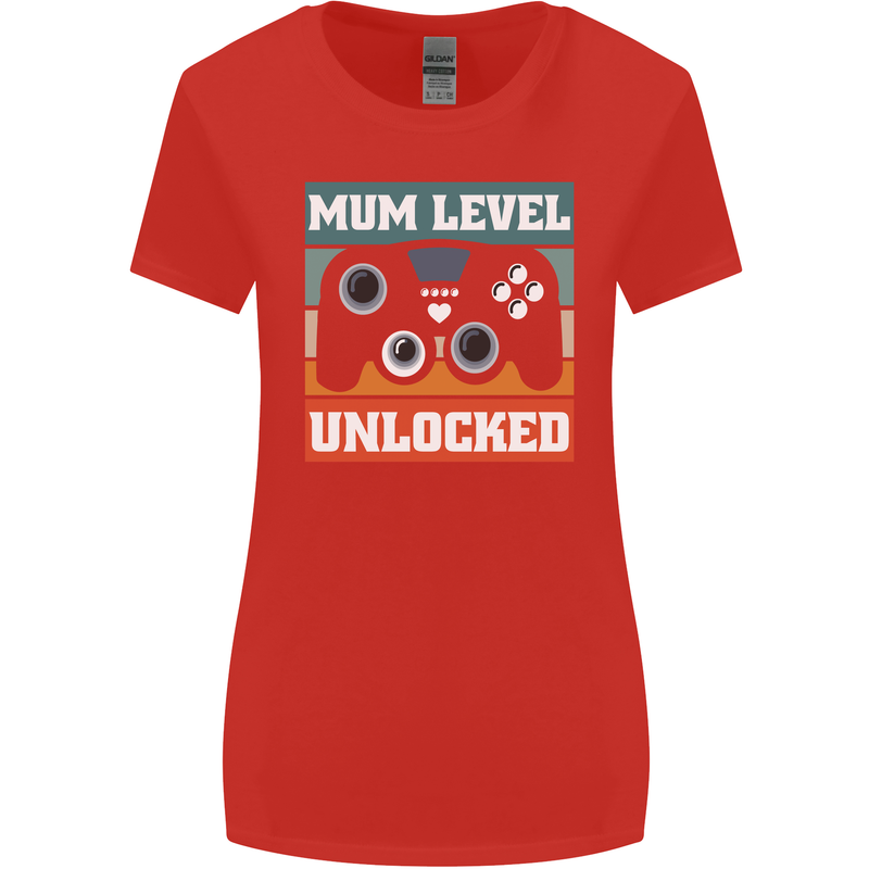 Mum Level Unlocked New Mommy Baby Born Womens Wider Cut T-Shirt Red