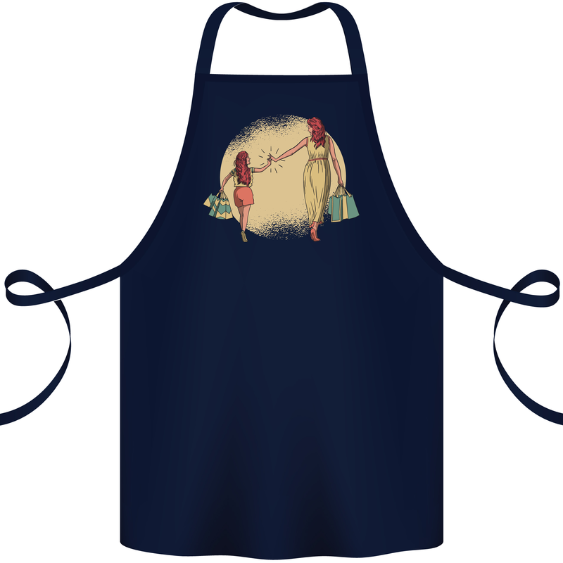 Mum and Daughter Shopping Cotton Apron 100% Organic Navy Blue