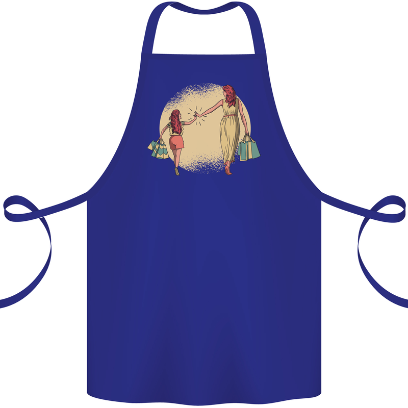 Mum and Daughter Shopping Cotton Apron 100% Organic Royal Blue