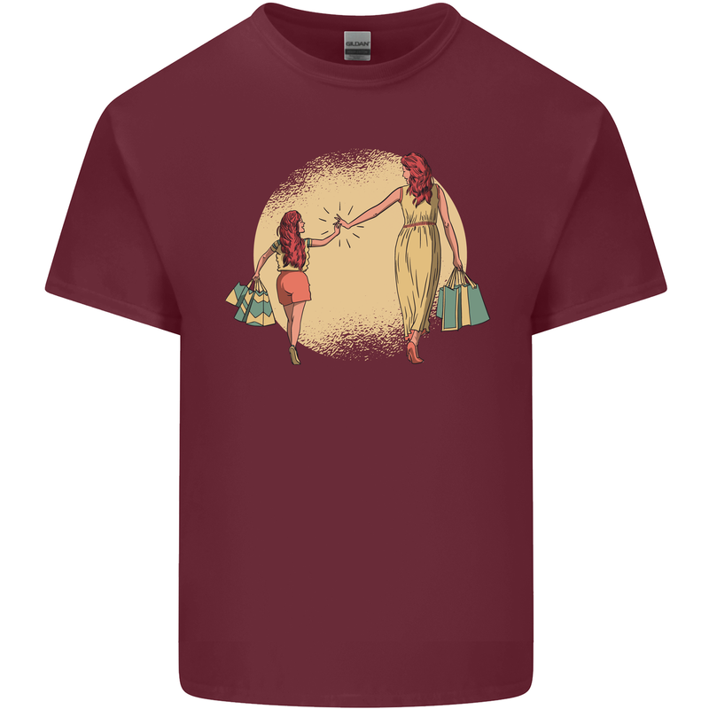 Mum and Daughter Shopping Mens Cotton T-Shirt Tee Top Maroon