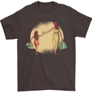 Mum and Daughter Shopping Mens T-Shirt Cotton Gildan Dark Chocolate