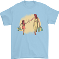 Mum and Daughter Shopping Mens T-Shirt Cotton Gildan Light Blue