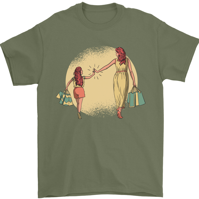 Mum and Daughter Shopping Mens T-Shirt Cotton Gildan Military Green