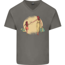 Mum and Daughter Shopping Mens V-Neck Cotton T-Shirt Charcoal