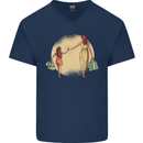 Mum and Daughter Shopping Mens V-Neck Cotton T-Shirt Navy Blue