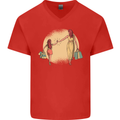Mum and Daughter Shopping Mens V-Neck Cotton T-Shirt Red
